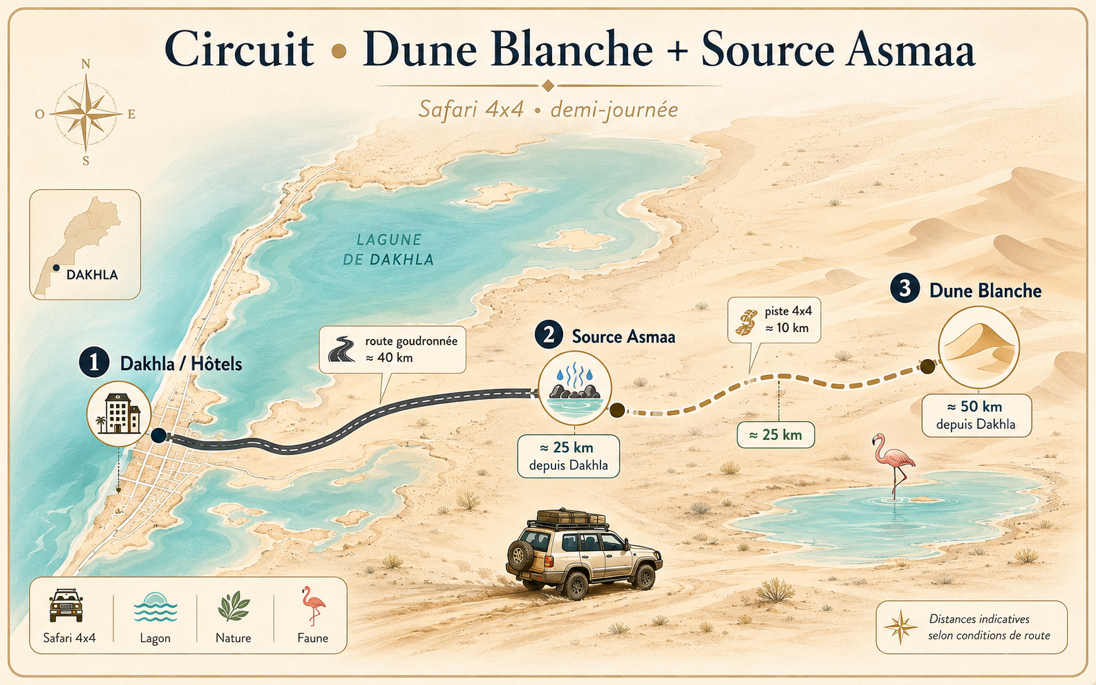 Dune Blanche + Source Asmaa avec Dakhla 4x4